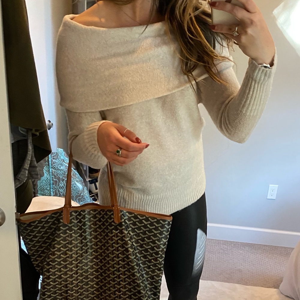 express off shoulder sweater cowl neck